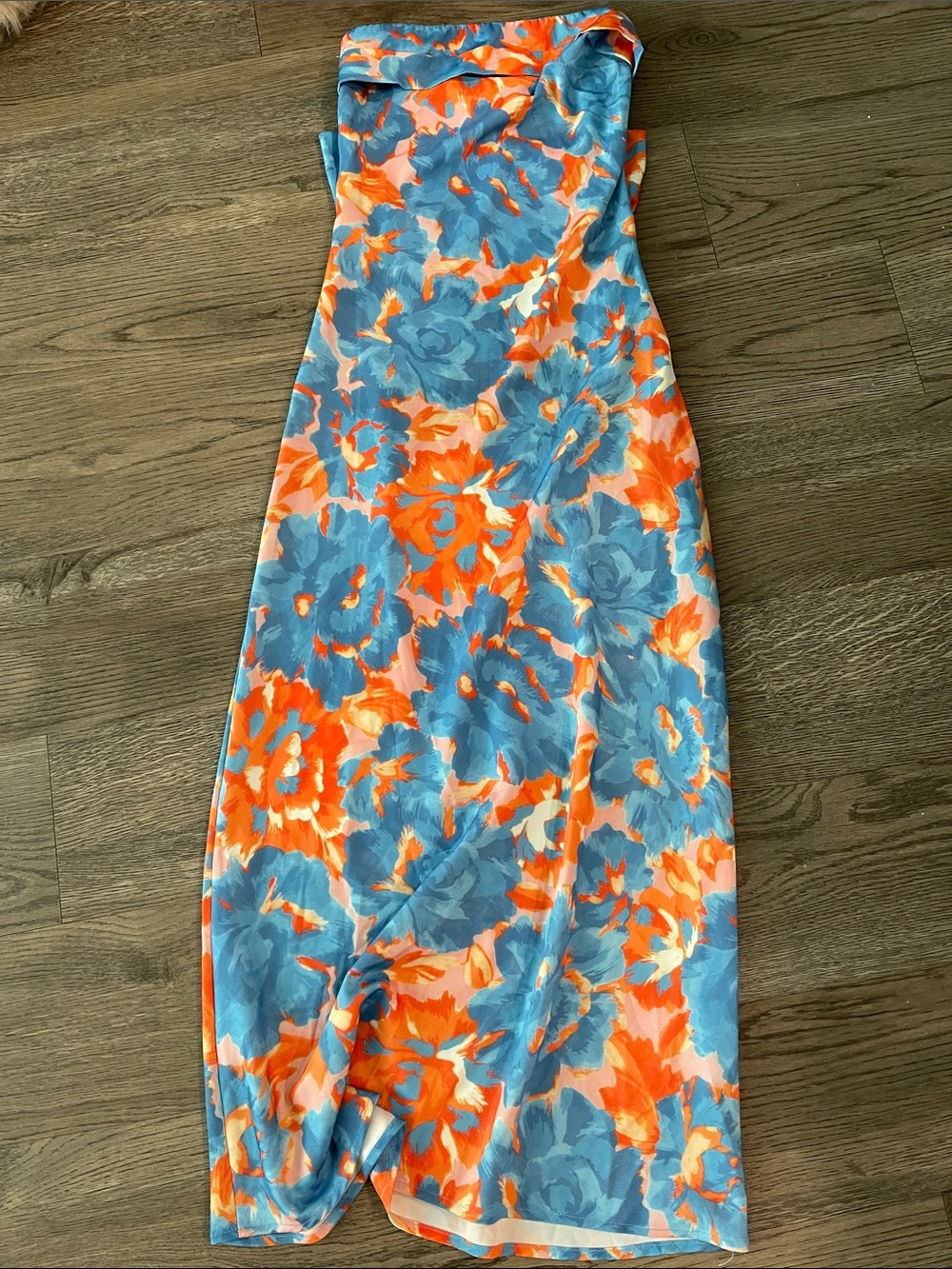 Floral Strapless Maxi Dress in Blue & Orange